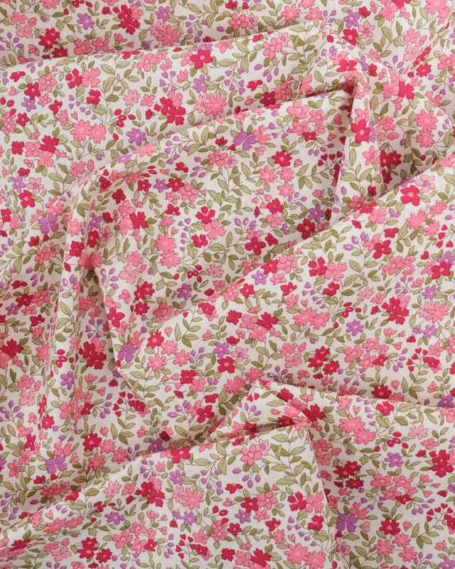 Coton Ecrue Fleurie Rose