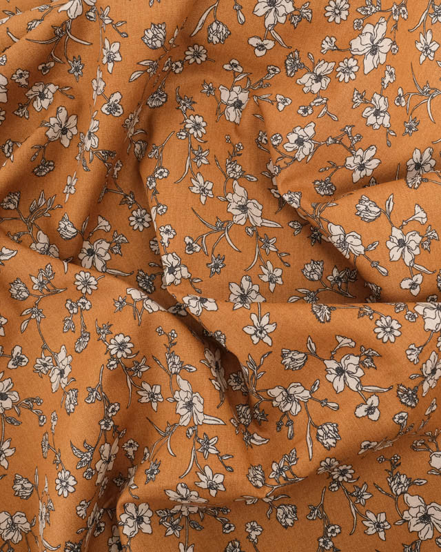 Coton Caramel Motif Fleuri Taupe