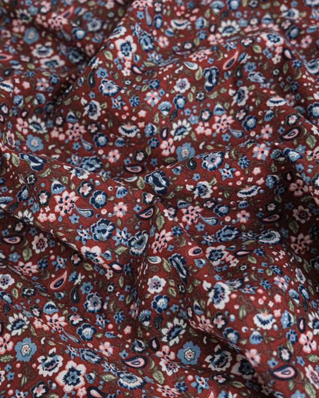 Coton Prune Motif Fleuri