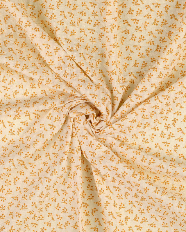 Coton Ecru Fleuri Caramel