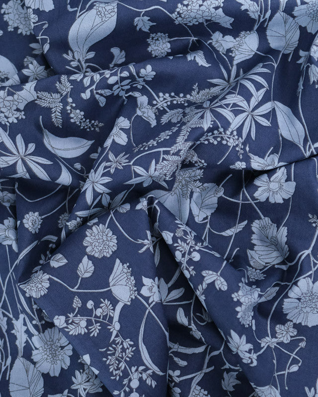 Coton Bleu Marine Jolies Fleurs Bleues